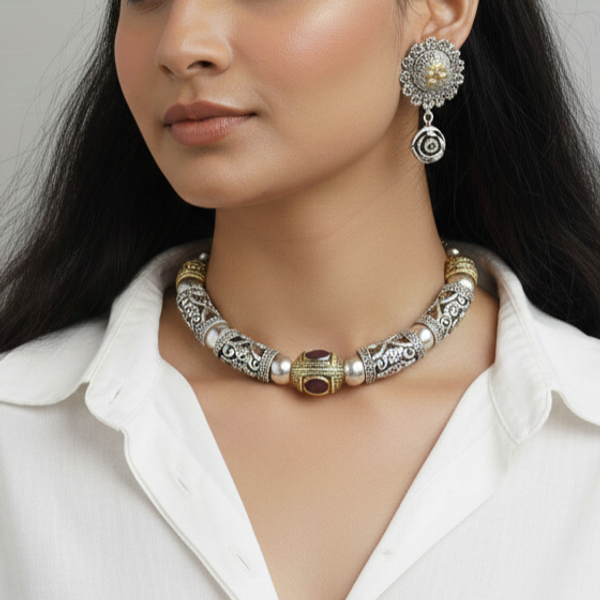 Heritage Beaded American Diamond Necklace Set