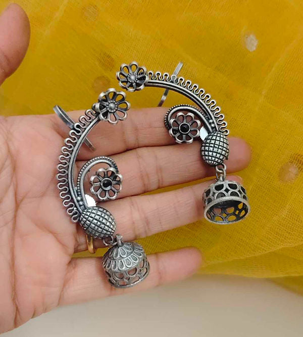 Majestic Leaf Curve Oxidised Earrings – Artistic Tribal Charm