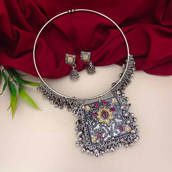 Royal Oxidised American Diamond Necklace Set