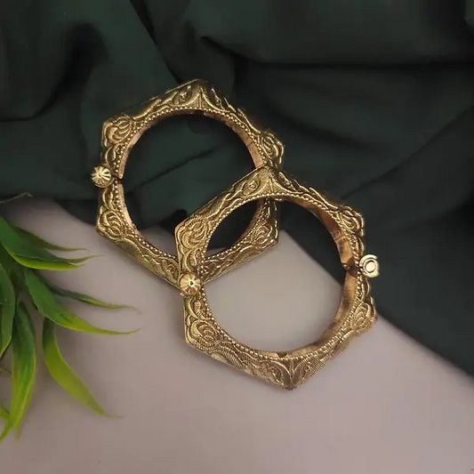 Timeless Temple-Style Oxidised Kada Set – Bridal Elegance