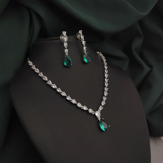 Emerald Teardrop American Diamond Necklace Set