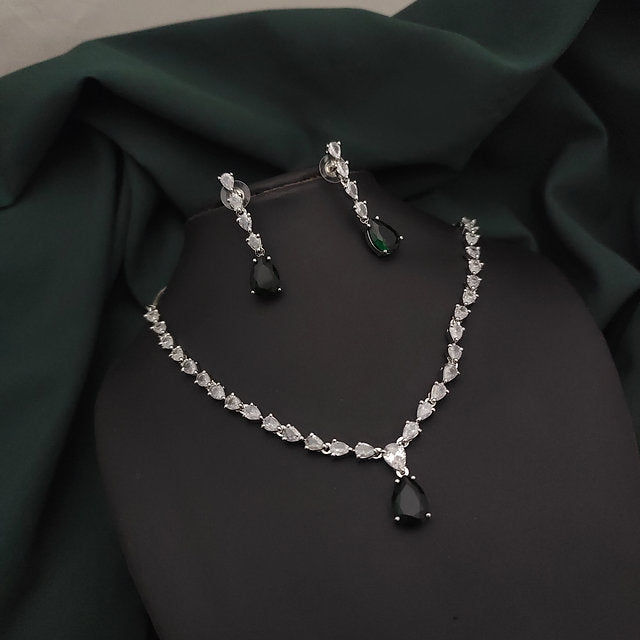 Emerald Teardrop American Diamond Necklace Set