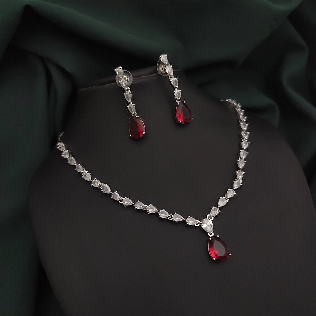 Emerald Teardrop American Diamond Necklace Set