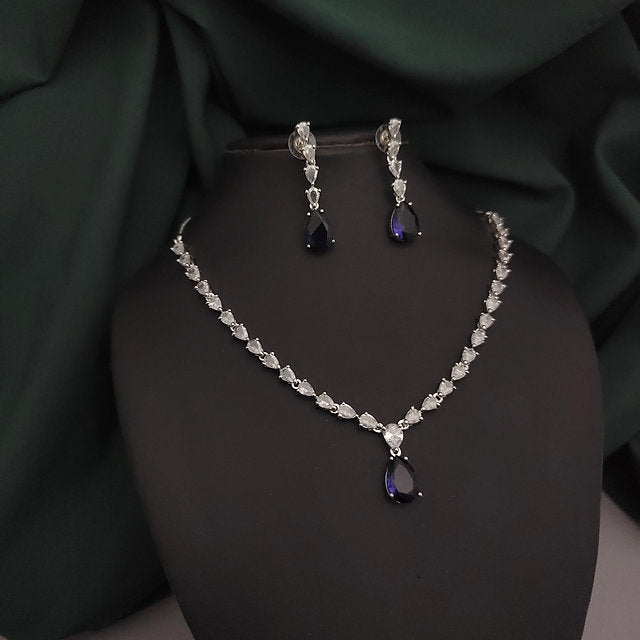 Emerald Teardrop American Diamond Necklace Set