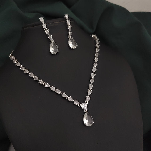 Emerald Teardrop American Diamond Necklace Set