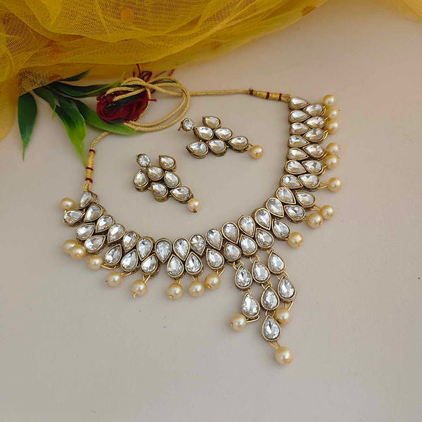 Royal Kundan-Inspired American Diamond Necklace Set with Pearl Drops