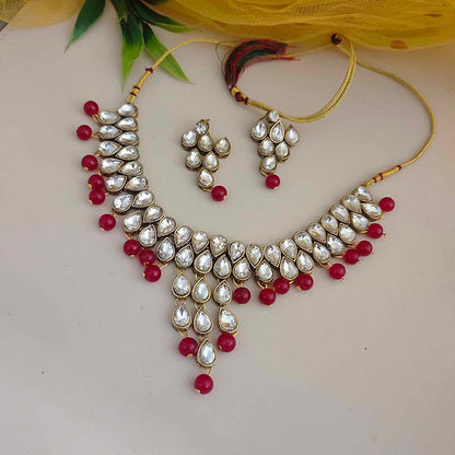 Royal Kundan-Inspired American Diamond Necklace Set with Pearl Drops