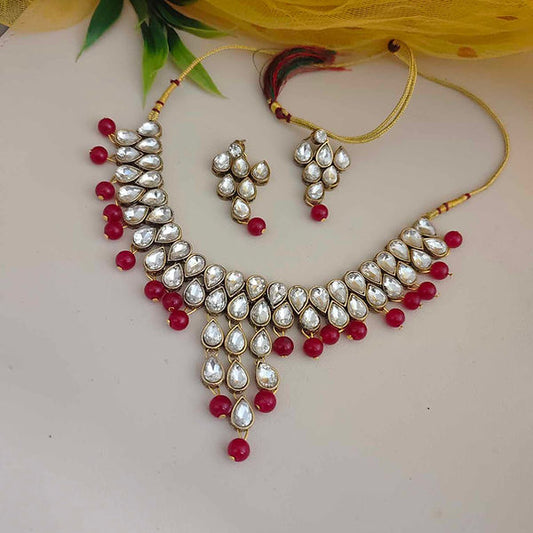 Royal Kundan-Inspired American Diamond Necklace Set with Pearl Drops