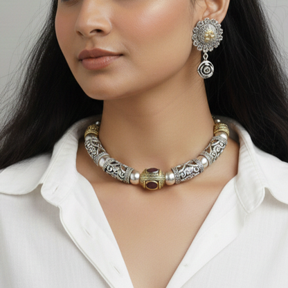 Heritage Beaded American Diamond Necklace Set