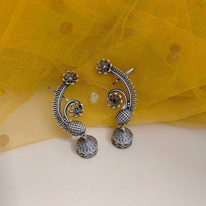 Majestic Leaf Curve Oxidised Earrings – Artistic Tribal Charm