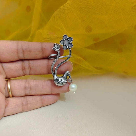 Imperial Peacock Crescent Earrings – Oxidised Statement Jewellery